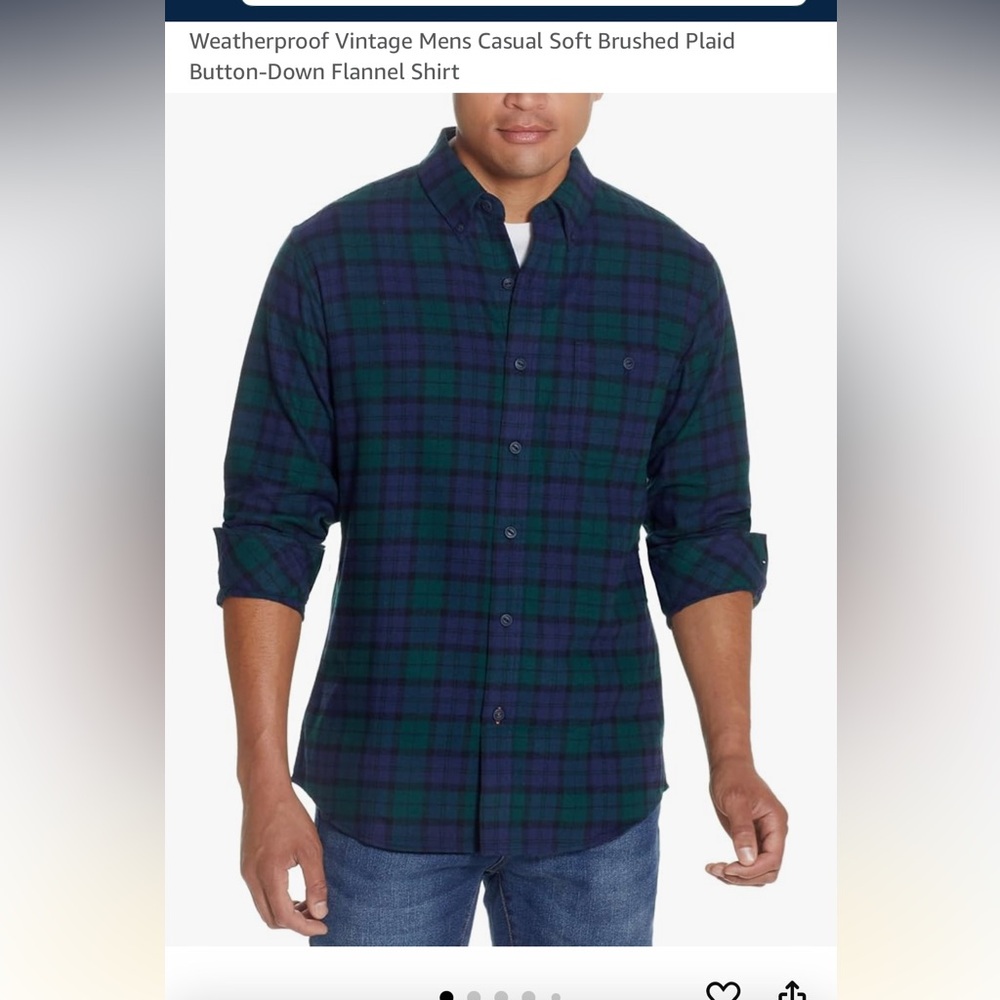 Weatherproof Men's Green and Blue Plaid Flannel Shirt XL